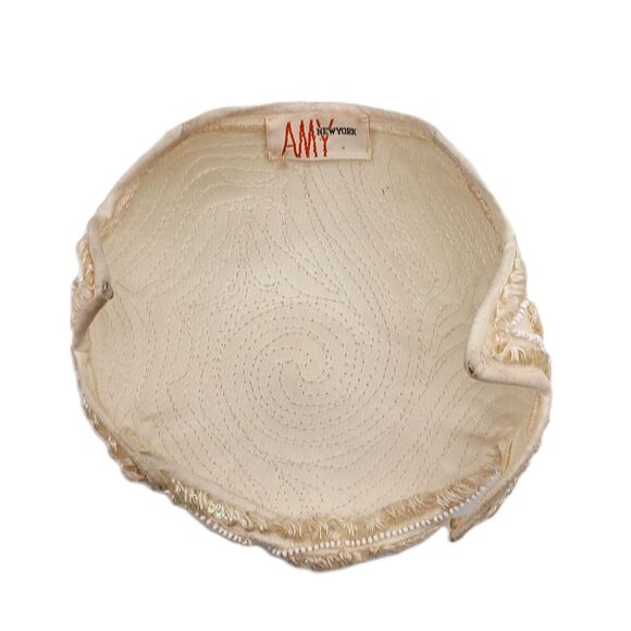 Amy New York Cocktail Cap Fascinator Hat Beaded w/ Pearl Cream White Headdress - Picture 8 of 14